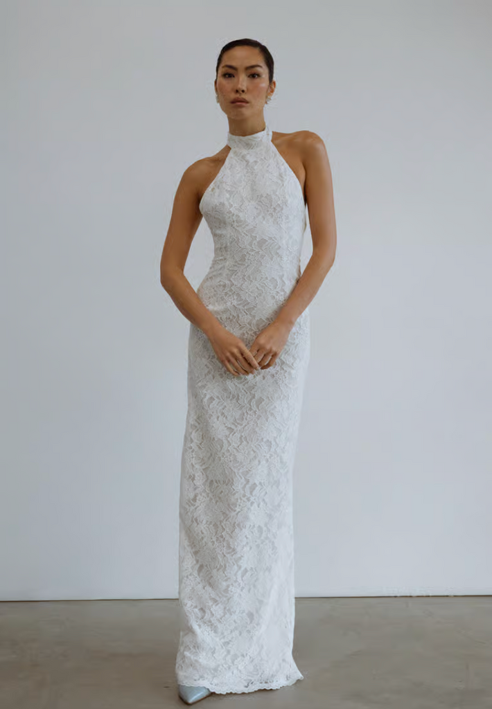 jenny yoo white dress Lucille  neck floor length dress in satin jacquard features a delicate floral texture Little White Dresses | Jenny